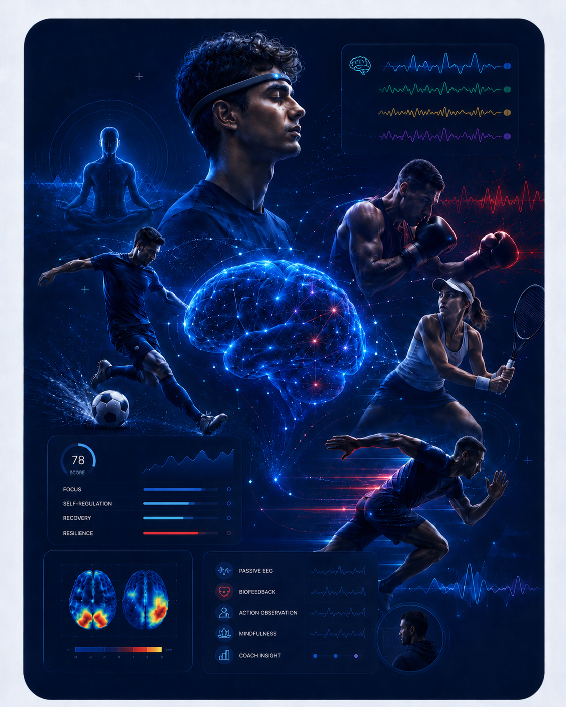 MindCHAMP sport-tech visual with athlete, brain data and performance interface